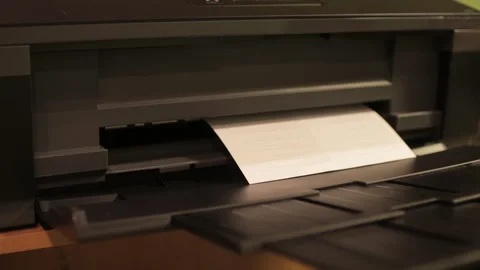 Office desktop laser printer printing single A4 letter page. The process of Video stock 261379852