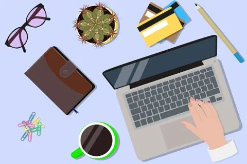 Office desktop top view Stock Illustration