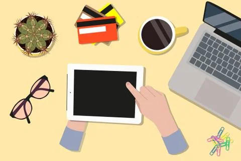 Office desktop top view Stock Illustration