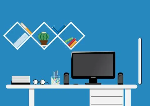 Office desktop workspace. Flat vector mock up Stock Illustration