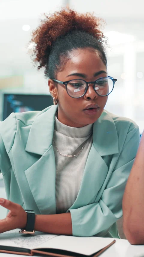 Office, developer and woman with notebook, teamwork and employee with stylus for Stock Footage 306891524