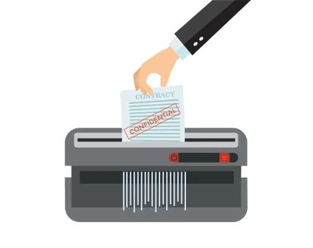 Office device for destruction of documents. Man's Hand putting paper in shred Stock Illustration