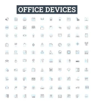 Office devices vector line icons set. Printers, Copiers, Computers, Monitors Stockillustratie