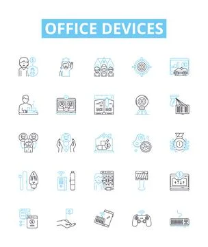 Office devices vector line icons set. Printers, Copiers, Computers, Monitors イラスト素材