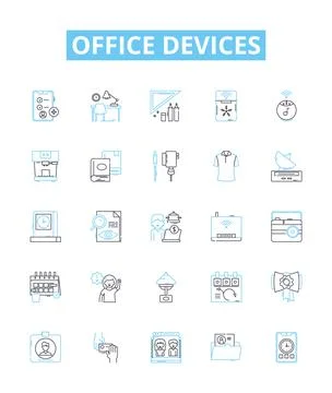 Office devices vector line icons set. Printers, Copiers, Computers, Monitors イラスト素材