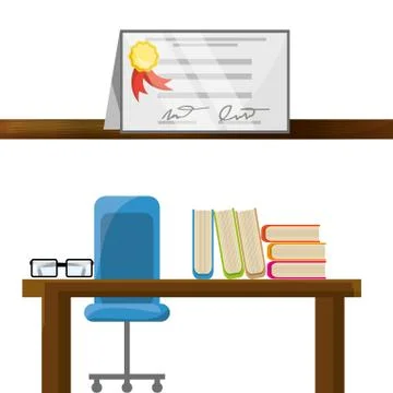 Office with diploma and study tools Stock Illustration