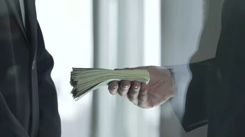 Office director taking big amount dollar bills after business exit, company sale 스톡 동영상 86451705
