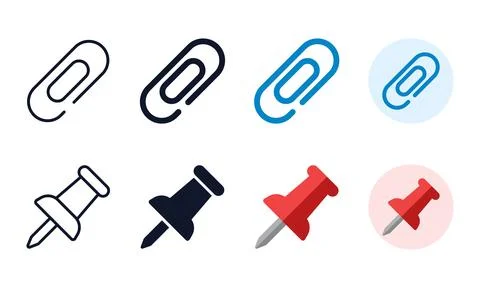 Office document attachment icons featuring paperclip and pushpin symbols in.. Stock Illustration