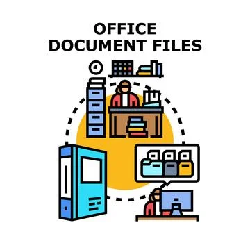 Office document files organizing and digital storage concept Stock Illustration