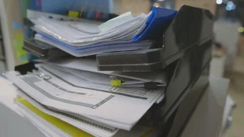 Office Document Files Stacked in Plastic Folder Close Up Business Paperwork.. Stock Footage 331774144