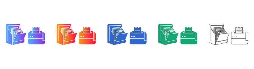 Office Document Filing Cabinet Vector Icon Set icon set Stock Illustration