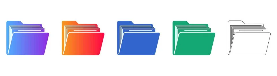 Office Document Folder Icons Set Illustrazione stock