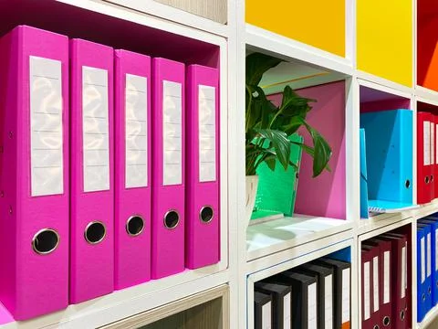 Office document folders standing in a row Foto stock