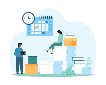 Office document management and data organization service in company of tiny Stock Illustration