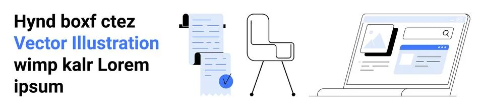 Office Document Management with Computer and Chair 库存插图