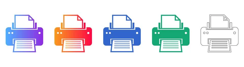 Office Document Printer Icon Set Stock Illustration