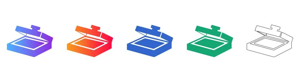 Office Document Scanner Icons Set Illustrazione stock