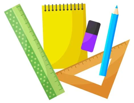 Office Document, School Notebook and Pencil Set Stock Illustration