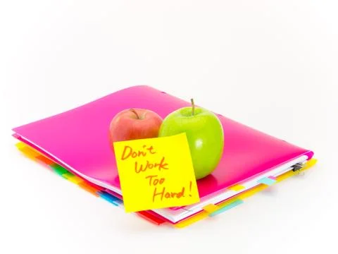 Office Documents and Apples; Don't Work Too Hard Stock Photos