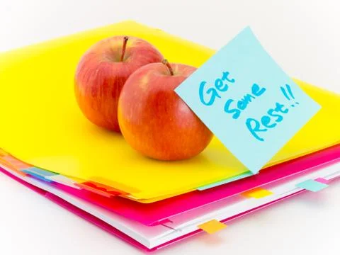 Office Documents and Apples; Get Some Rest Stock Photos