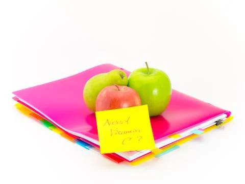 Office Documents and Apples; Need Vitamin C Stock Photos