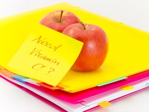 Office Documents and Apples; Need Vitamin C Stock Photos