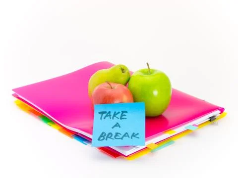 Office Documents and Apples; Take a Break Stock Photos