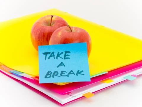 Office Documents and Apples; Take a Break Stock Photos