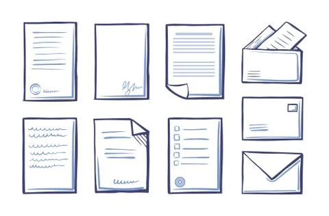 Office Documents and Papers Monochrome Set Vector 库存插图