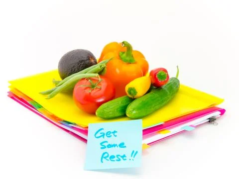 Office Documents and Vegetables; Get Some Rest Stock Photos