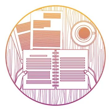 Office elements on desk rainbow lines Illustrazione stock