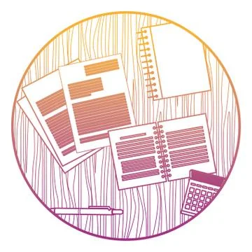 Office elements on desk rainbow lines Stock Illustration