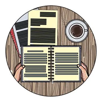 Office elements on desk scribble Stock Illustration