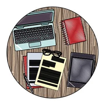 Office elements on desk scribble Stock Illustration