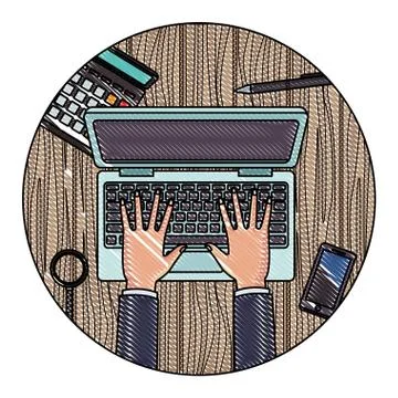 Office elements on desk scribble Stock Illustration