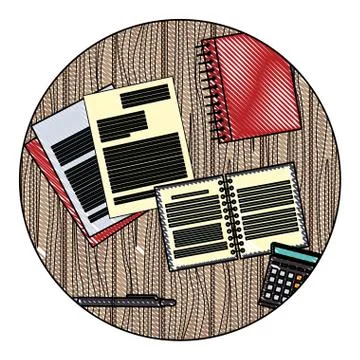 Office elements on desk scribble Stock Illustration