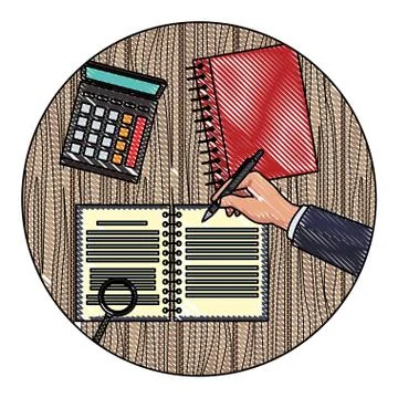 Office elements on desk scribble Stock Illustration