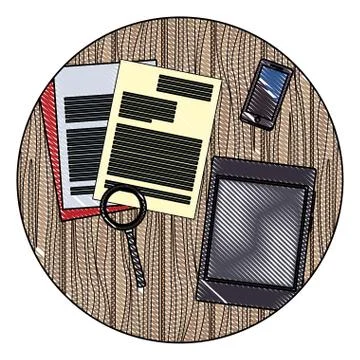 Office elements on desk scribble Stock Illustration
