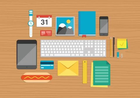 Office elements on desktop illustration Illustrazione stock