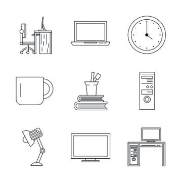 Office elements icons Illustrazione stock