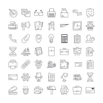 Office elements linear icons, signs, symbols vector line illustration set Stockillustratie