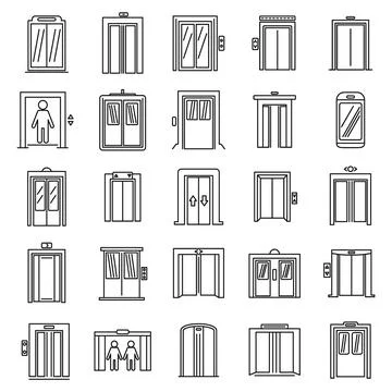 Office elevator icons set, outline style Illustrazione stock