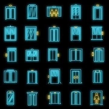 Office elevator icons set vector neon Illustrazione stock