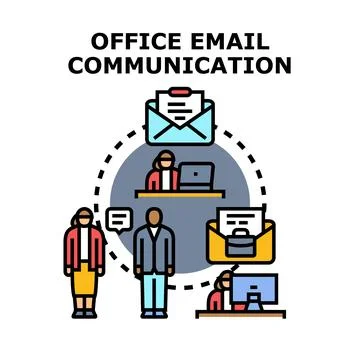 Office email communication network sharing digital information 库存插图