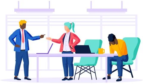 Office employee discussion, problem solving, dealing with business strategy Illustrazione stock