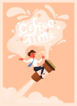 Office employee drinks coffee. Hand drawn conceptual illustration. Teamwork and Stock Illustration