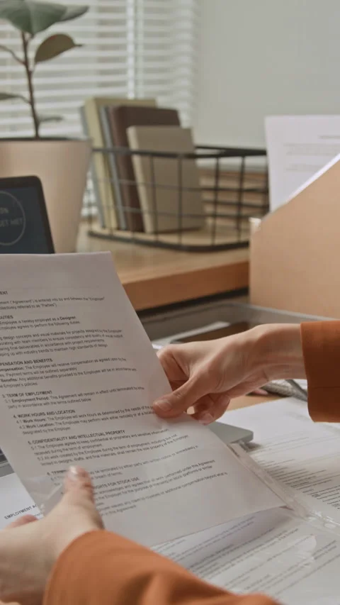 Office Employee Organizing Documents in File Folder Stock Footage 327346020