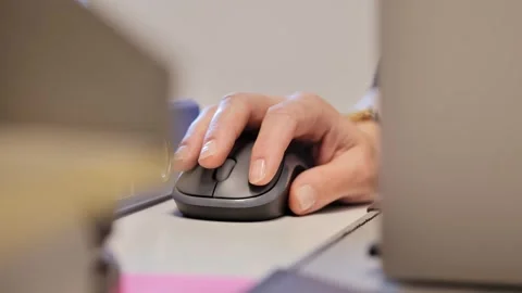 Office Employee Using Computer Mouse With Natural Nails At Modern Workplace Stock Footage 336642490