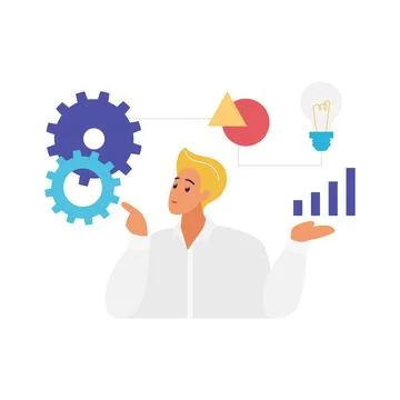 Office employee working on analytic statistics of project, business idea Stock Illustration