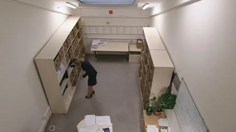 Office Employee Working with Documents, Top View Stock Footage 318345468
